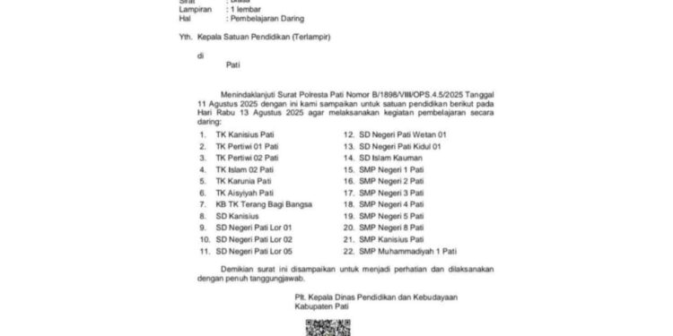 Puluhan Sekolah di Pati Kota Gelar KBM Daring saat Demo 13 Agustus