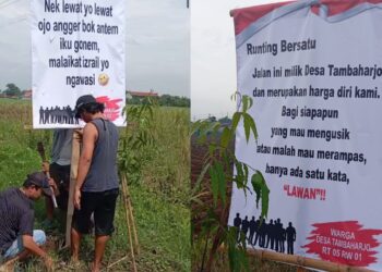 Pertahankan Tanah Desa, Warga Tambaharjo Pati Pasang Banner di Lahan Sengketa