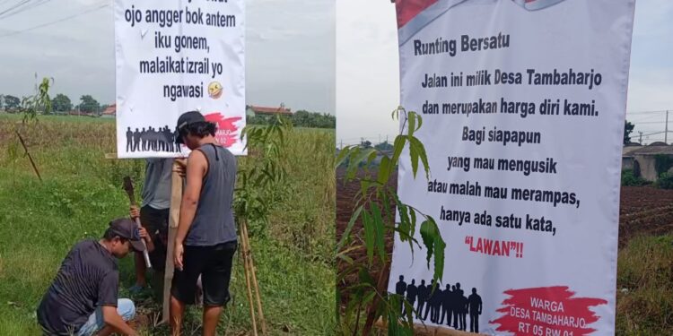 Pertahankan Tanah Desa, Warga Tambaharjo Pati Pasang Banner di Lahan Sengketa