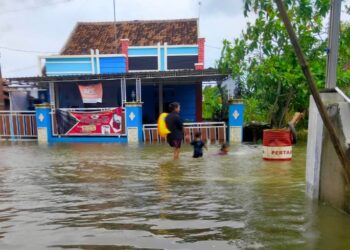 Warga Desa Kasiyan, Sukolilo, Pati menerjang banjir